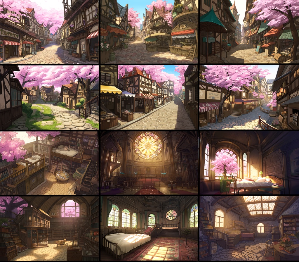 【著作権フリーファンタジー背景素材集】桜の街70種