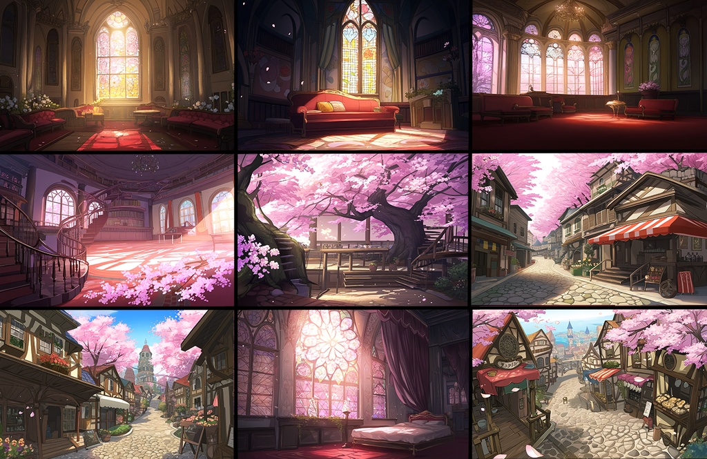【著作権フリーファンタジー背景素材集】桜の街70種