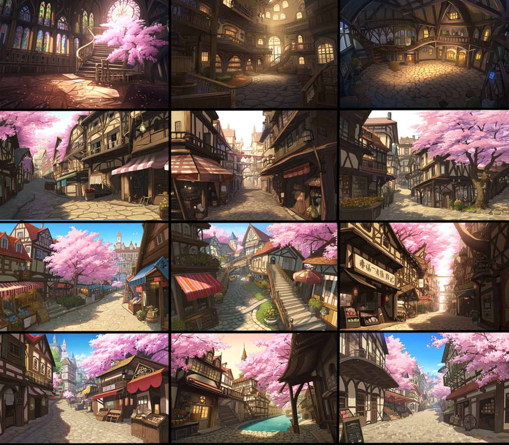 【著作権フリーファンタジー背景素材集】桜の街70種
