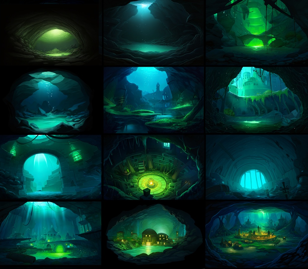 【著作権フリーファンタジー背景素材集】地下・水中都市70種