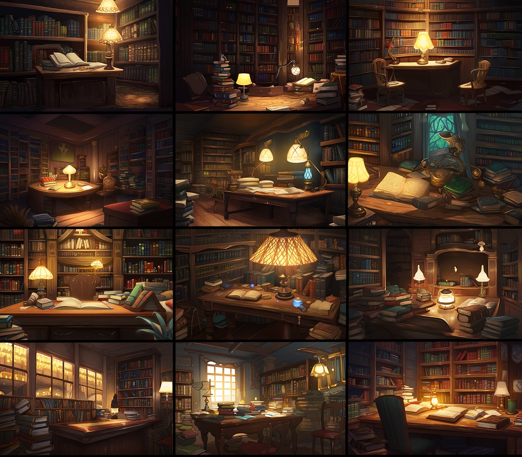 【著作権フリーファンタジー背景素材集】書斎70種