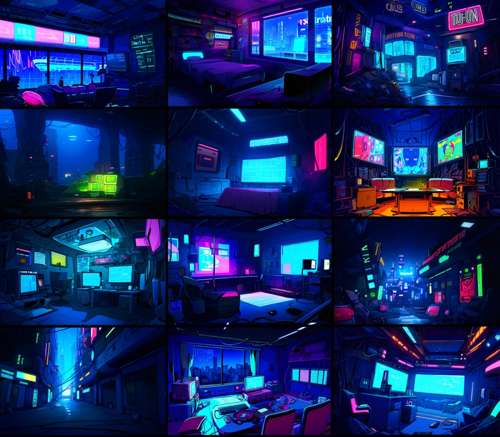 【著作権フリー背景素材集】SF・サイバーパンク⑥(街中・室内) 70種