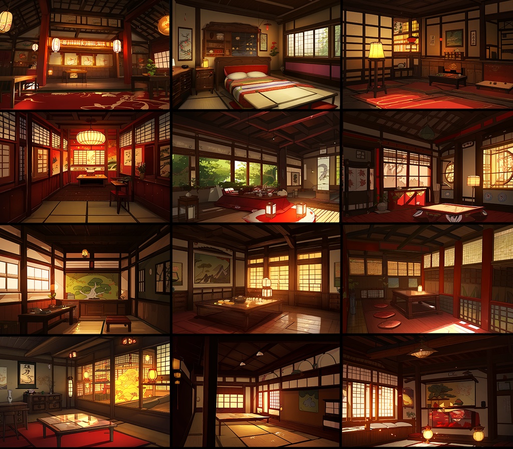 【著作権フリー背景素材集】和風ファンタジー『赤』70種