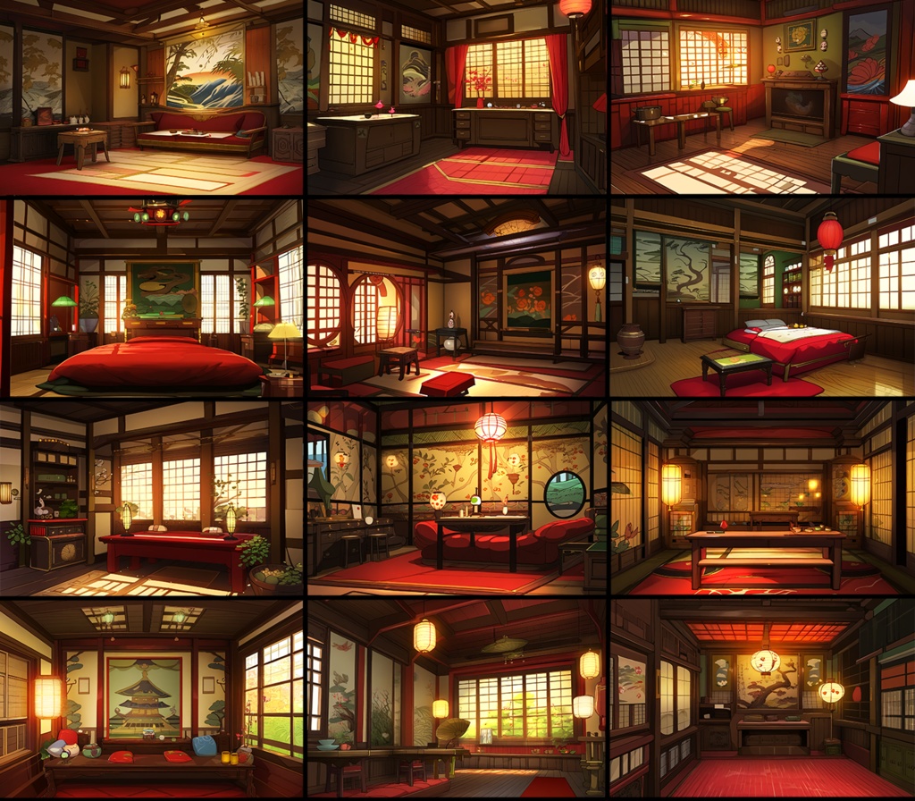 【著作権フリー背景素材集】和風ファンタジー『赤』70種