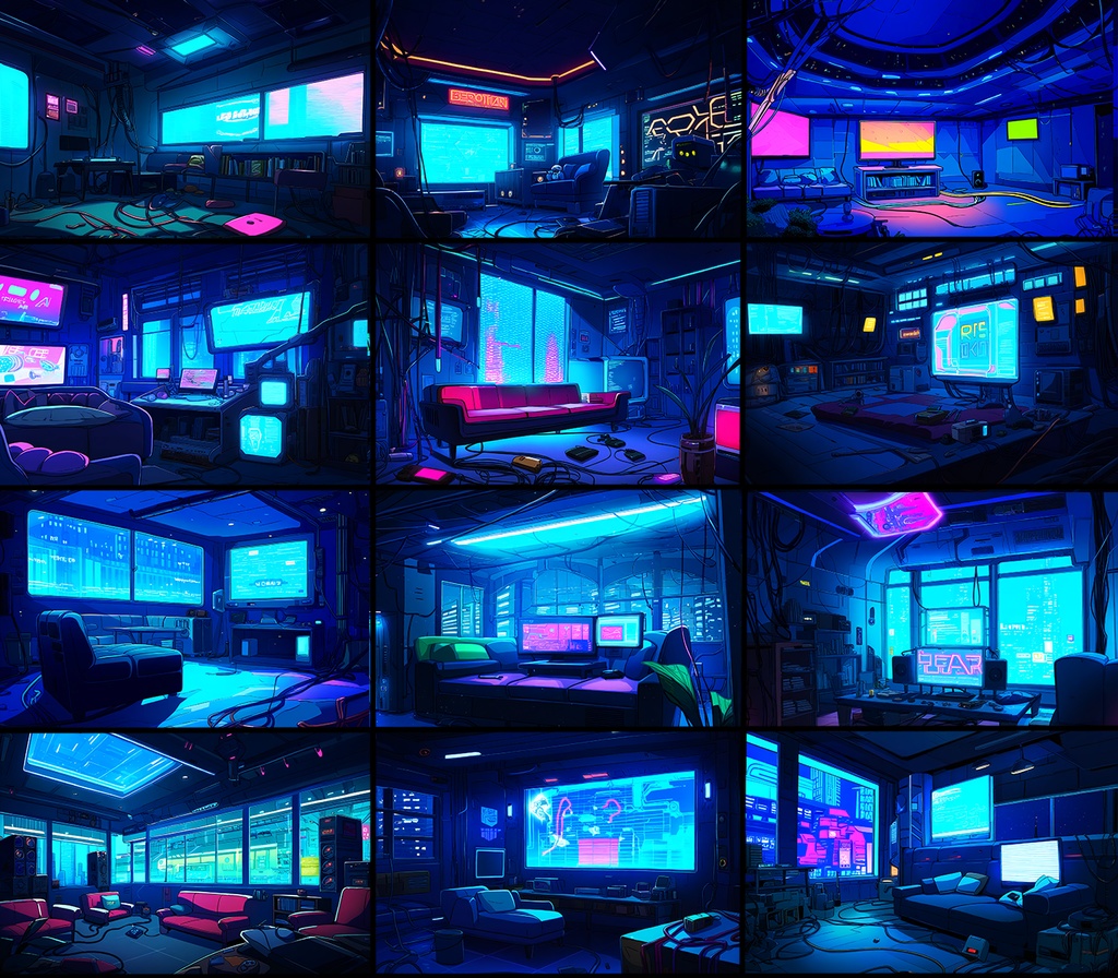 【著作権フリー背景素材集】SF・サイバーパンク⑦(室内) 70種