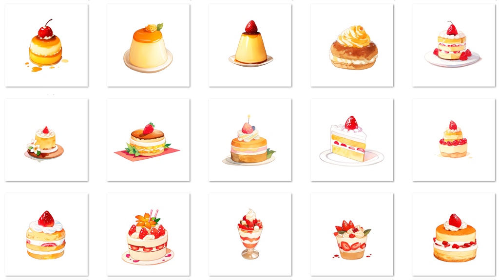 【著作権フリー素材集】ケーキ・スイーツイラスト②150種