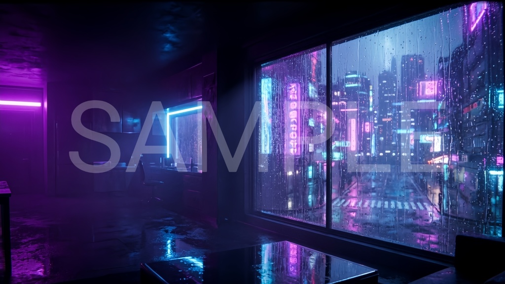 Cyberpunk Neon Room – 配信背景9枚セット(高解像度16:9)