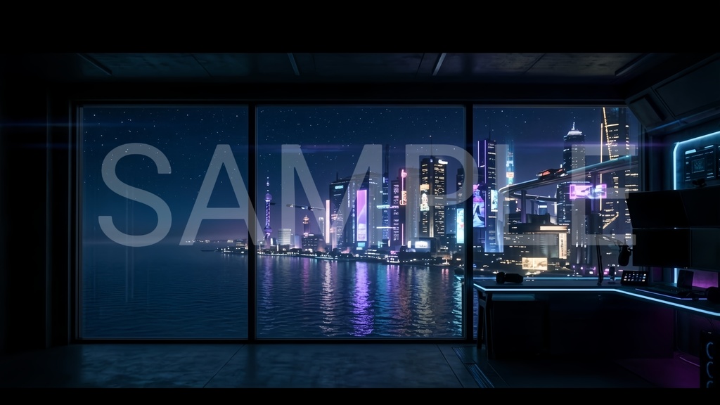 Cyberpunk Neon Room – 配信背景9枚セット(高解像度16:9)