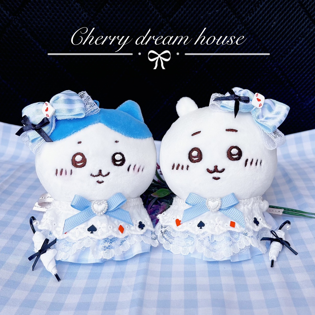 【数量限定】ぬい服 10cm ちいかわ 着せ替え アリス風 ワンピースリボン 洋傘 3点セット ベビーブルー