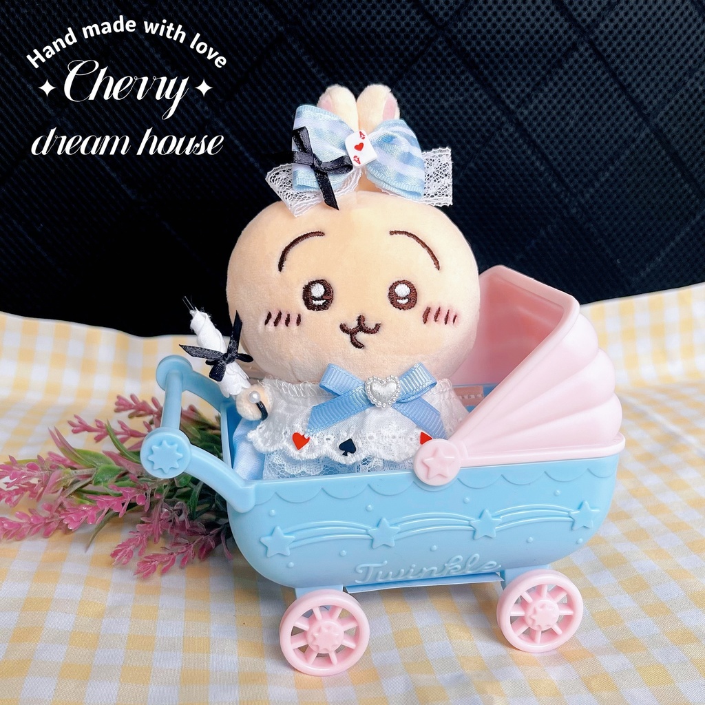 【数量限定】ぬい服 10cm ちいかわ 着せ替え アリス風 ワンピースリボン 洋傘 3点セット ベビーブルー