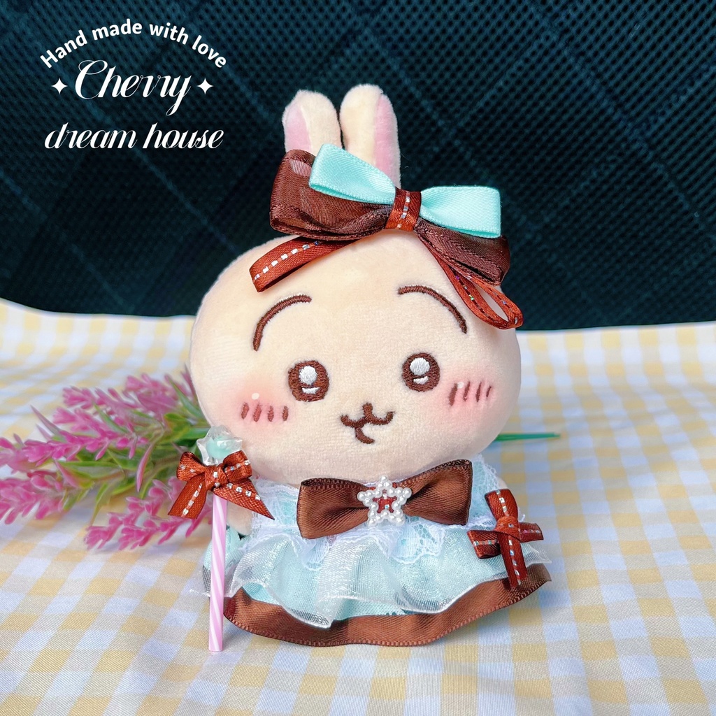 ぬい服 10cm 着せ替え ちいかわ チョコミント ロリータ ワンピース リボン 星キャンディの杖 3点セット
