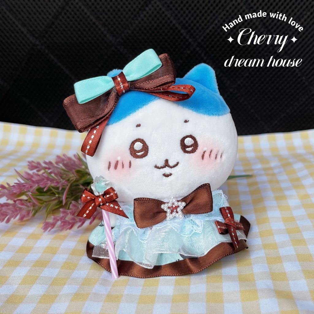 ぬい服 10cm 着せ替え ちいかわ チョコミント ロリータ ワンピース リボン 星キャンディの杖 3点セット