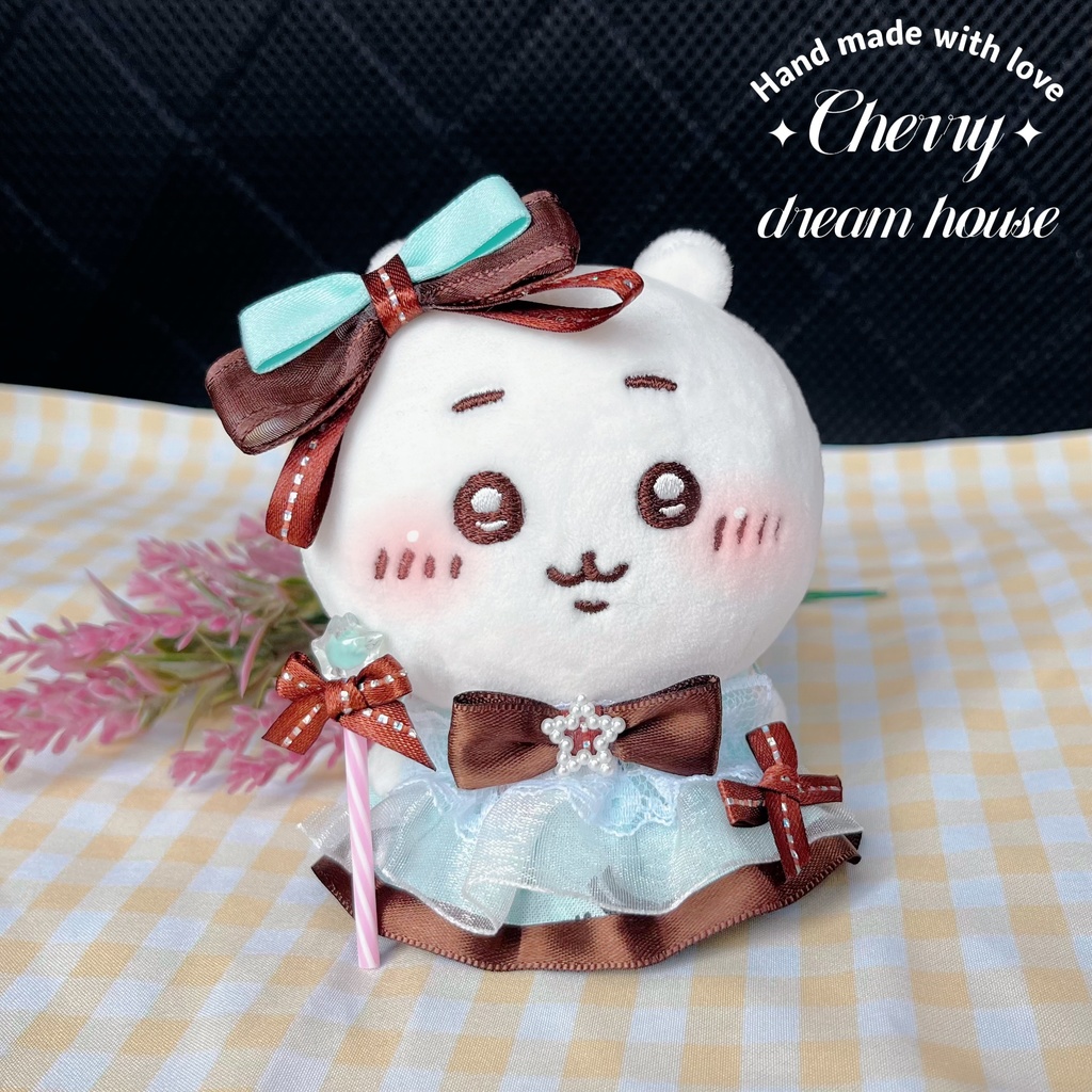 ぬい服 10cm 着せ替え ちいかわ チョコミント ロリータ ワンピース リボン 星キャンディの杖 3点セット