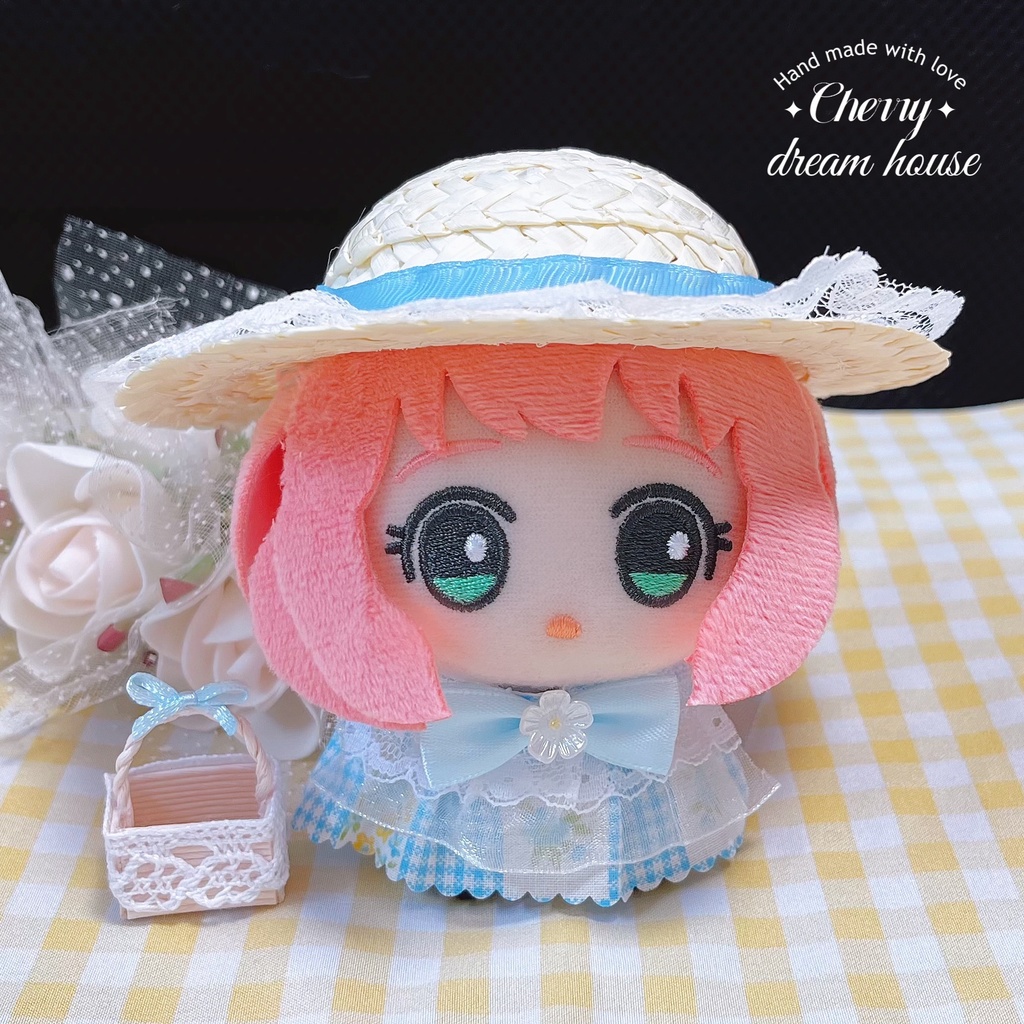ぬい服 10cm 着せ替え ちびぐるみ ロリータ風 麦わら帽子 3点セット 可愛い 夏 春