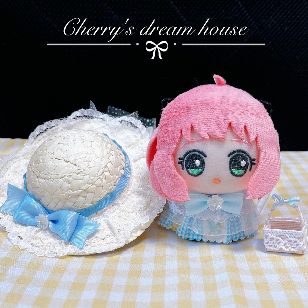 ぬい服 10cm 着せ替え ちびぐるみ ロリータ風 麦わら帽子 3点セット 可愛い 夏 春