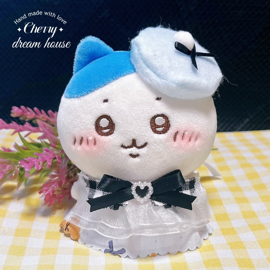 ぬい服 10cm 着せ替え ちいかわ エレガント風 ワンピース ベレー帽 2点セット 水色