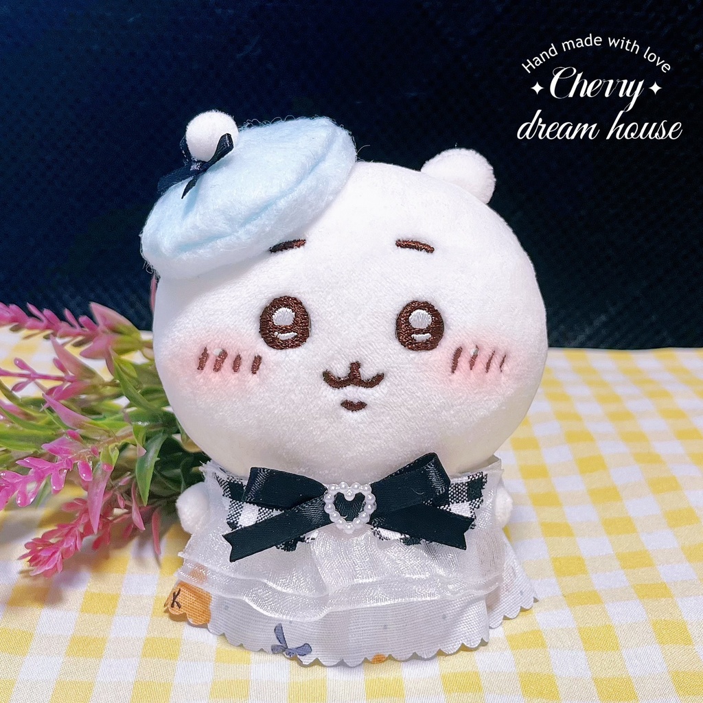 ぬい服 10cm 着せ替え ちいかわ エレガント風 ワンピース ベレー帽 2点セット 水色