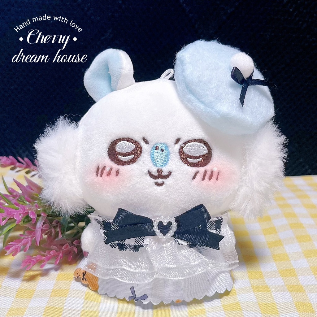 ぬい服 10cm 着せ替え ちいかわ エレガント風 ワンピース ベレー帽 2点セット 水色