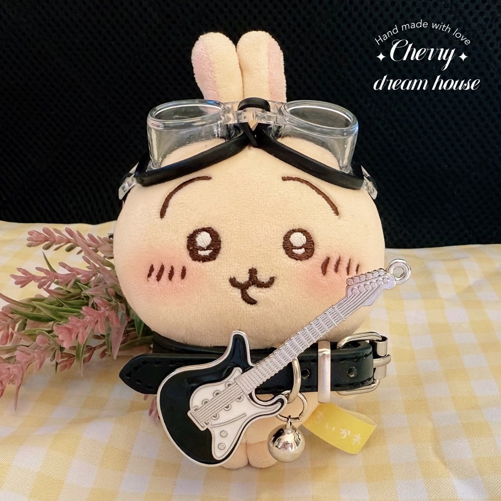 ぬい服 10cm 着せ替え ちいかわ ロックスタイル ゴーグル レザー チョーカー ギター 3点セット 可愛い カッコイイ