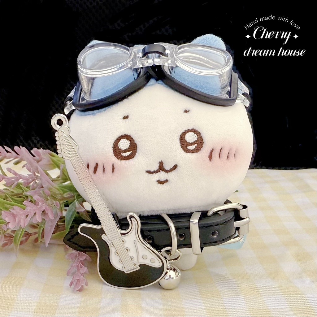 ぬい服 10cm 着せ替え ちいかわ ロックスタイル ゴーグル レザー チョーカー ギター 3点セット 可愛い カッコイイ
