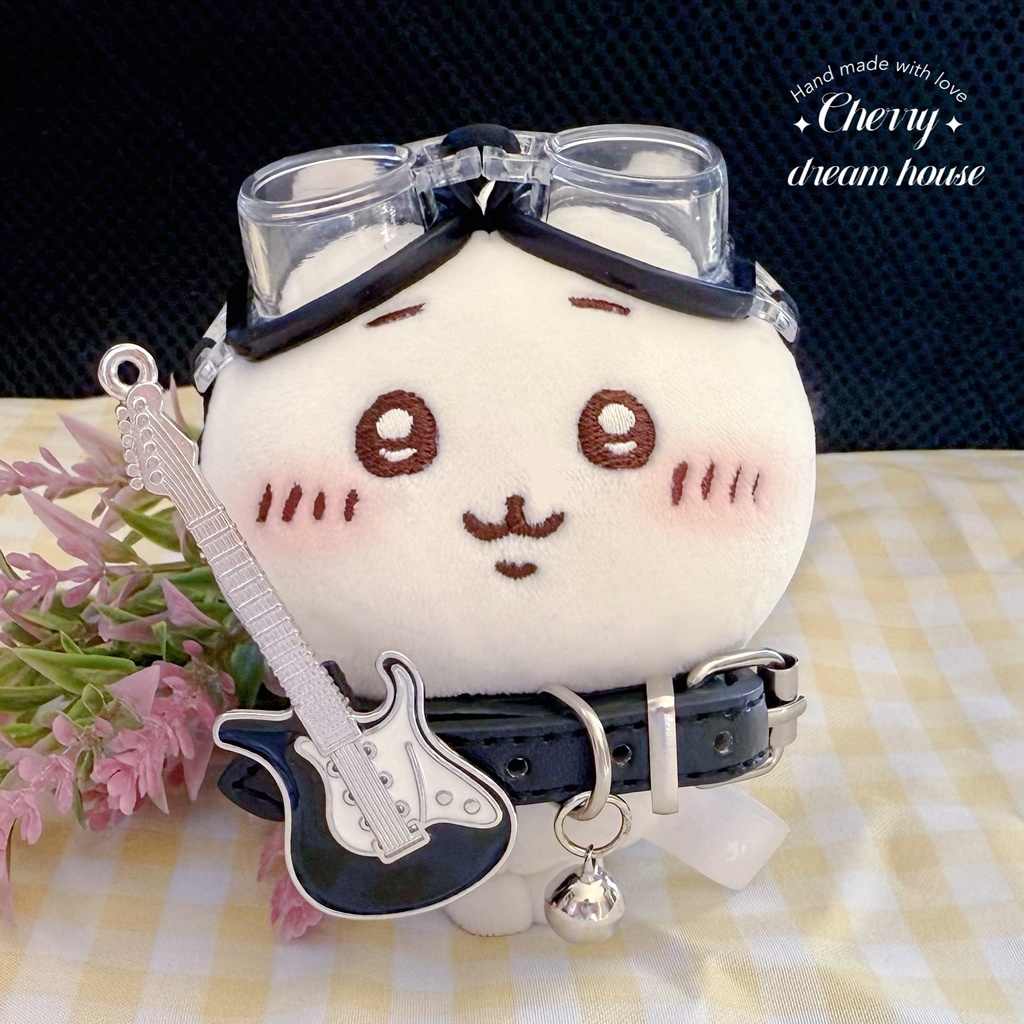 ぬい服 10cm 着せ替え ちいかわ ロックスタイル ゴーグル レザー チョーカー ギター 3点セット 可愛い カッコイイ