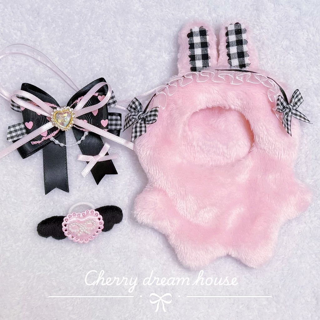 ぬい服 10cm 着せ替え うさぎ 着ぐるみ ちびぐるみ ちびぬい ちいかわ ピンク 黒 可愛い