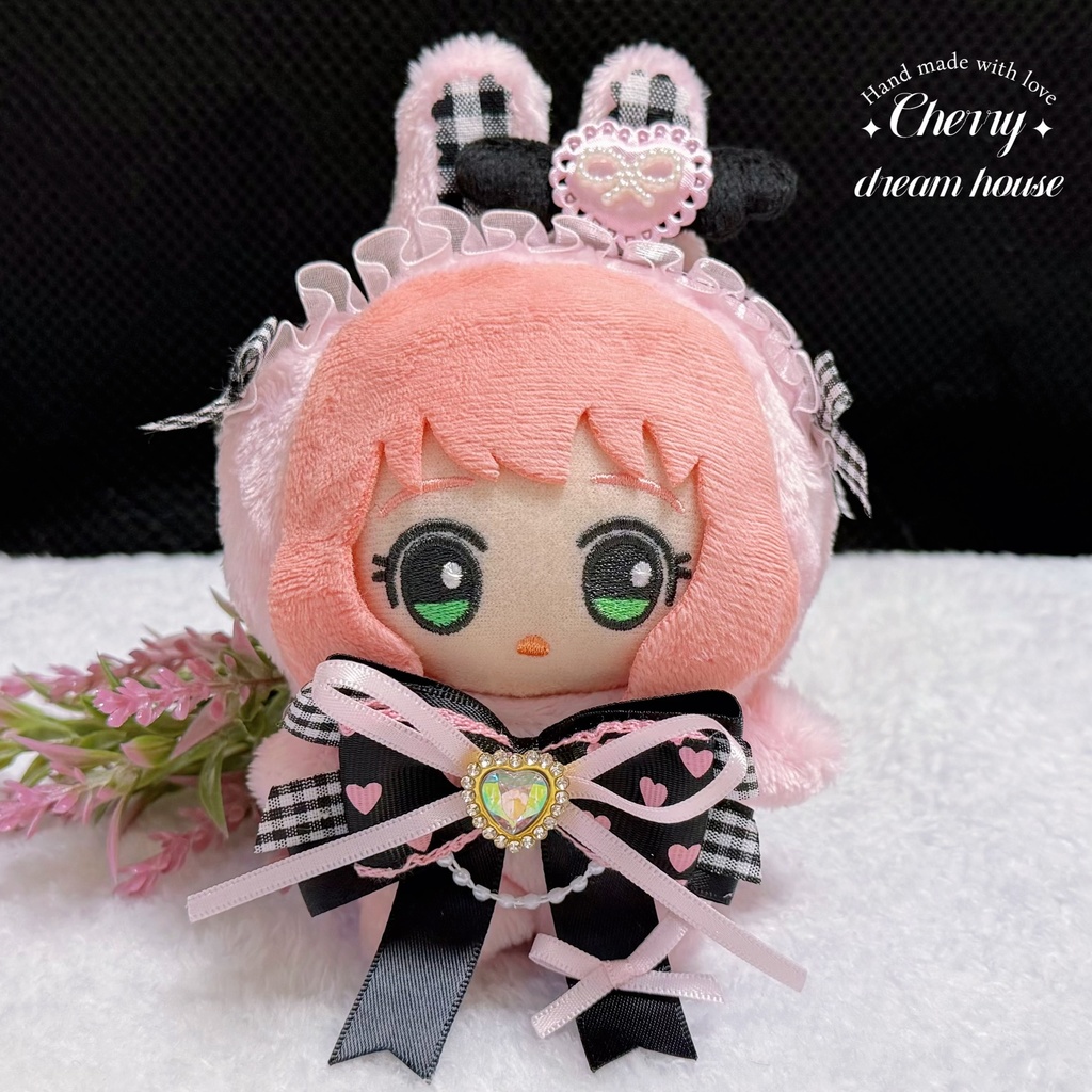 ぬい服 10cm 着せ替え うさぎ 着ぐるみ ちびぐるみ ちびぬい ちいかわ ピンク 黒 可愛い
