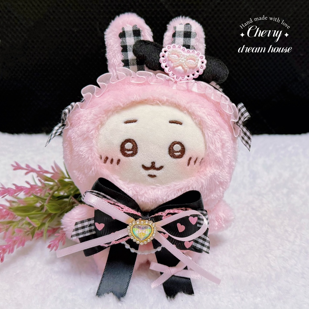 ぬい服 10cm 着せ替え うさぎ 着ぐるみ ちびぐるみ ちびぬい ちいかわ ピンク 黒 可愛い
