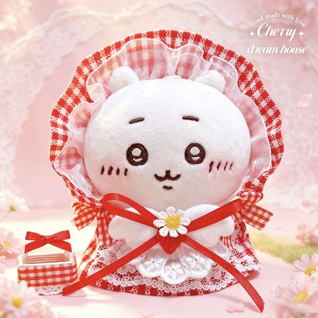 ぬい服 10cm 着せ替え ちいかわ いちご ワンピース ヘッドドレス 3点セット 可愛い