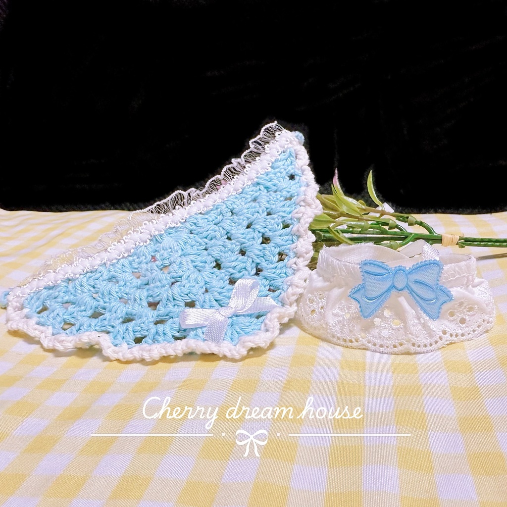 感谢価格❤️ぬい服 ちいかわ ハチワレ カントリー風 ロリータ バブーシュカ フリル スタイ 2点セット 可愛い