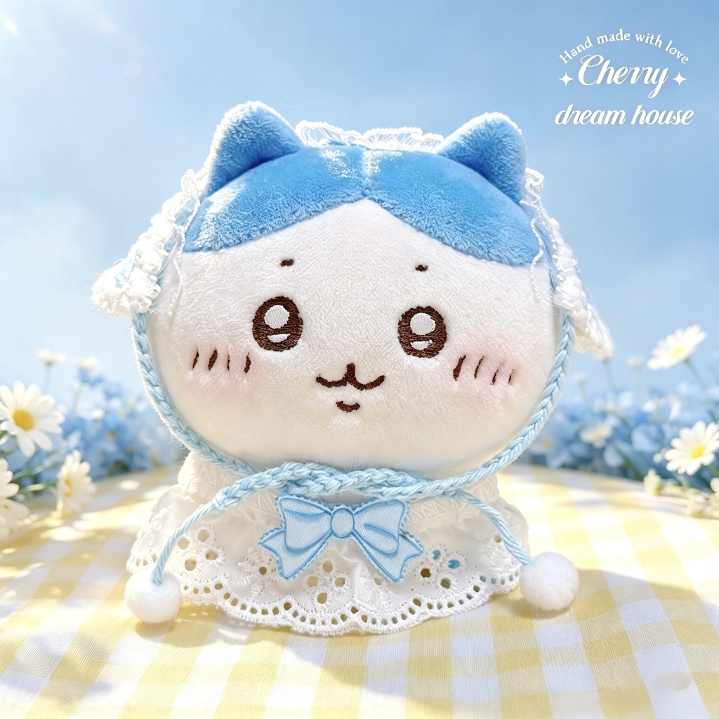 感谢価格❤️ぬい服 ちいかわ ハチワレ カントリー風 ロリータ バブーシュカ フリル スタイ 2点セット 可愛い