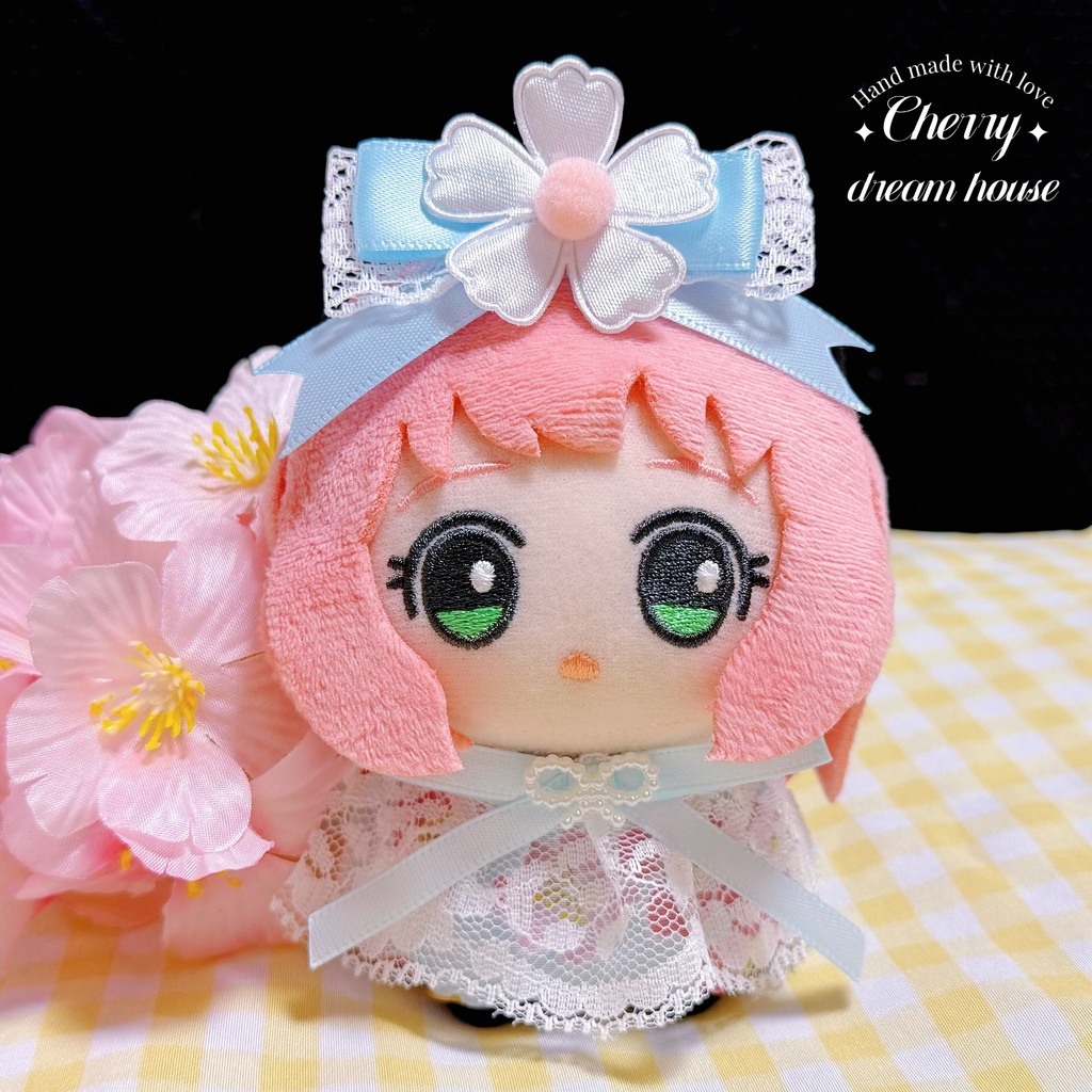 ぬい服 10cm ちびぐるみ ちびぬい さくら お花見 ワンピース リボン 2点セット