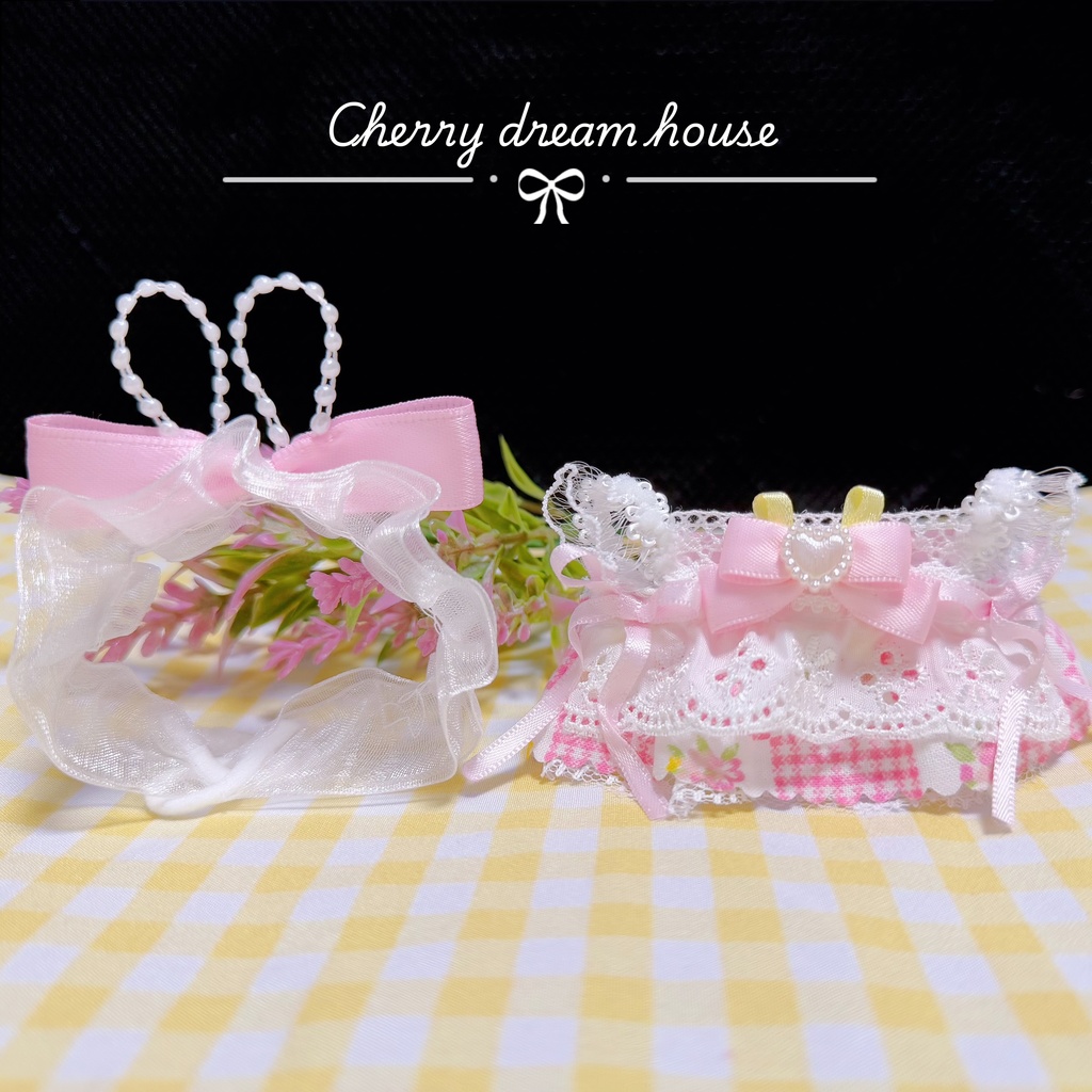 ぬい服 10cm ちびぐるみ ちびぬい イースター うさ耳ヘッドドレス ワンピース 2点セット 可愛い ピンク 春