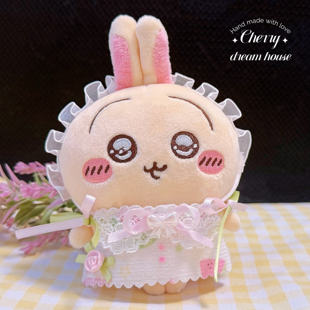 ぬい服 10cm ちいかわ バブーシュカ 配色ワンピース 2点セット 可愛い y2k 森ガール 清楚 白