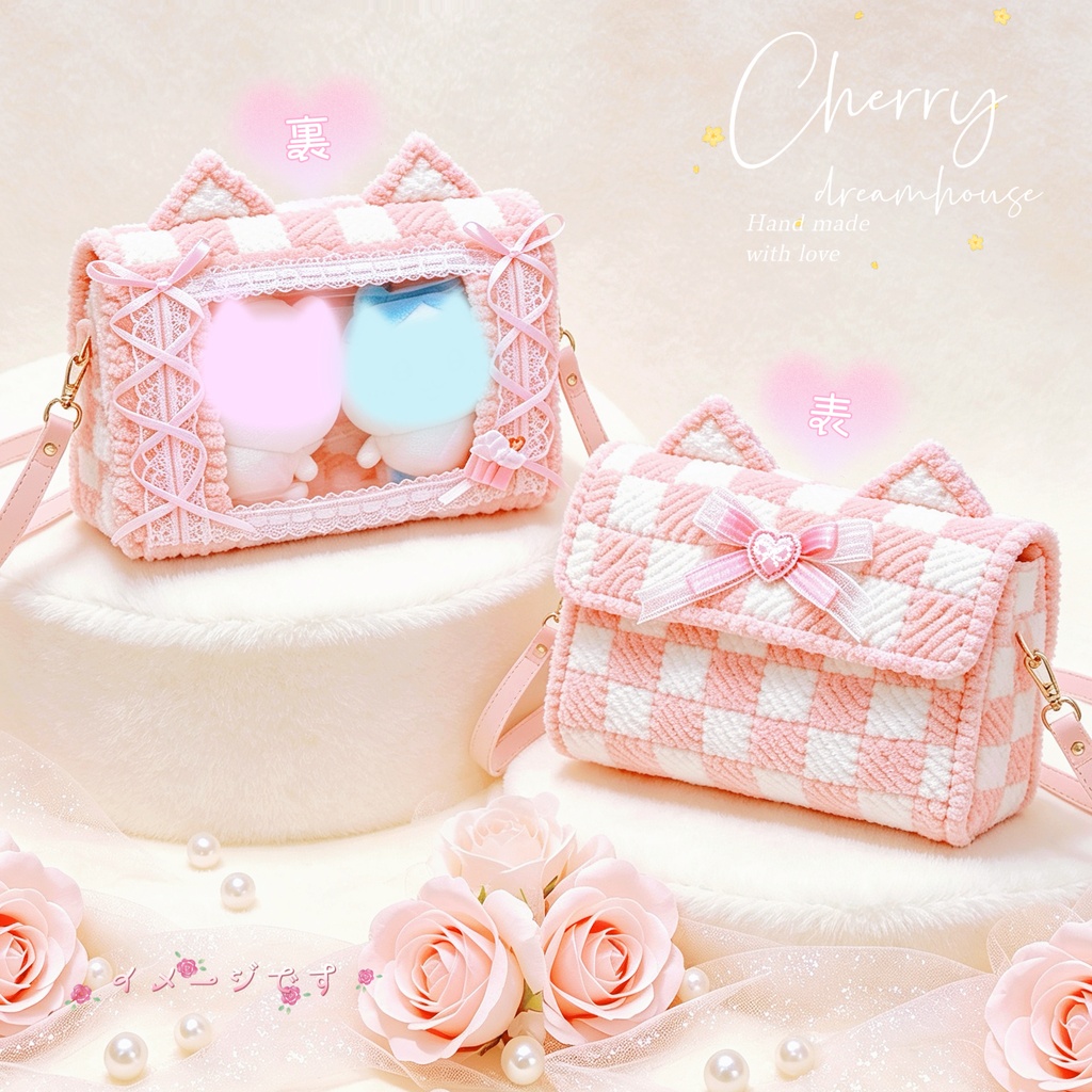 推しぬいバッグ ショルダーバッグ 痛バッグ2way 可愛い 猫耳 ピンク