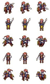 【SRPGstudio】ナイト男ポニテ槍盾杖（差分）モーション、キャラチップ素材