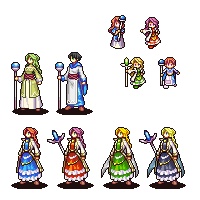 【SRPGstudio】プリースト男女、セイジ女（髪型、服装、杖差分）モーション、キャラチップ素材