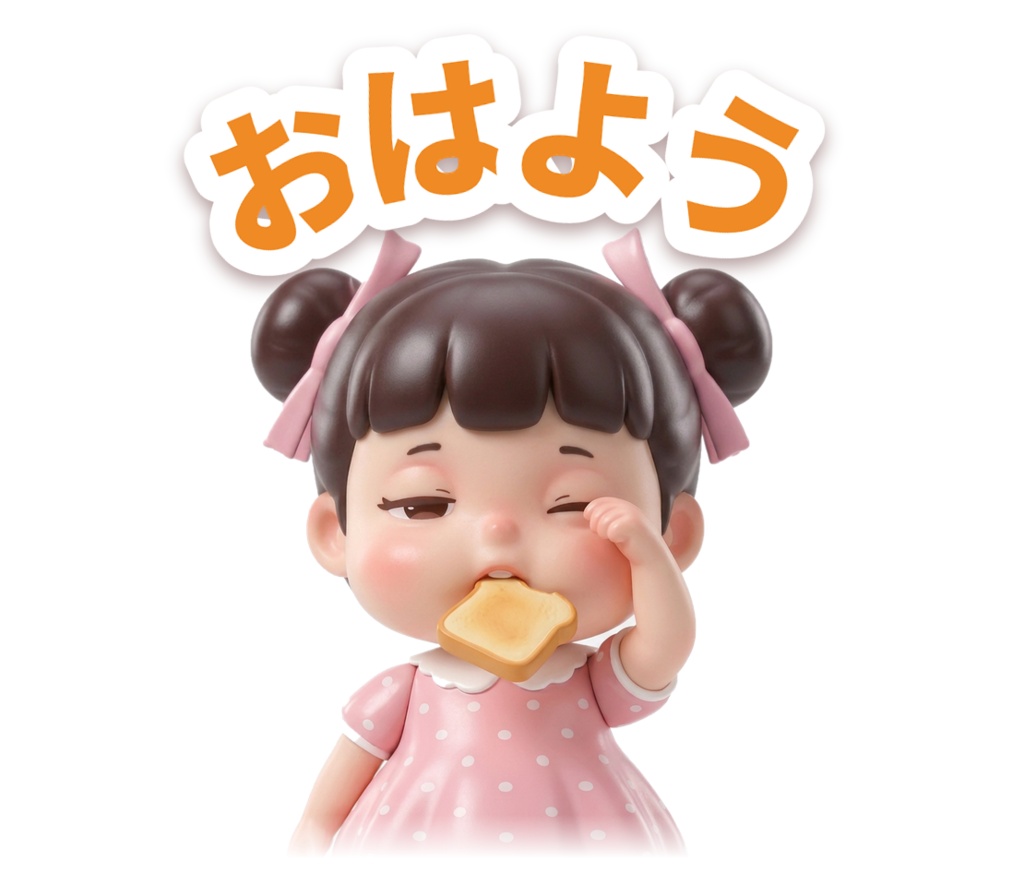 もぐもぐちびっこ 第2弾 まいにちのあいさつ デジタルステッカー 全8種16枚|文字あり・文字なし 透過PNG