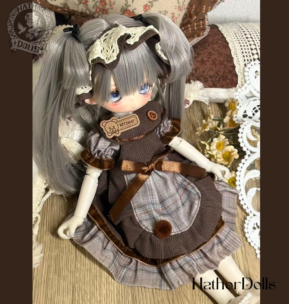 【即納】2点入 幼sd クマ刺繍 ドール服 クラシックブラウンセット ディーラー様製 1/6 MSD 球体関節人形
