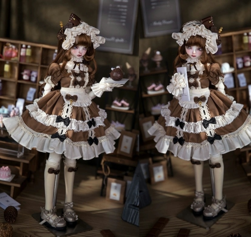 【受注】 BJD 1/4ドール用「チョコメイドカフェ」クラシックメイドドレスセット（カフェブラウン）7点入　［受注生産／30日以内発送］