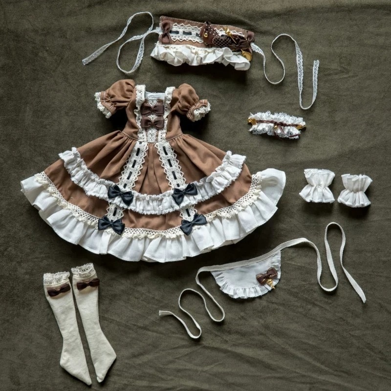 【受注】 BJD 1/4ドール用「チョコメイドカフェ」クラシックメイドドレスセット（カフェブラウン）7点入　［受注生産／30日以内発送］