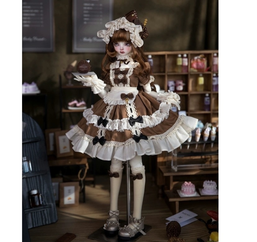 【受注】MDD SDM MSD BJD 1/4ドール用「チョコメイドカフェ」クラシックメイドドレスセット（カフェブラウン）7点入　［受注生産／30日以内発送］