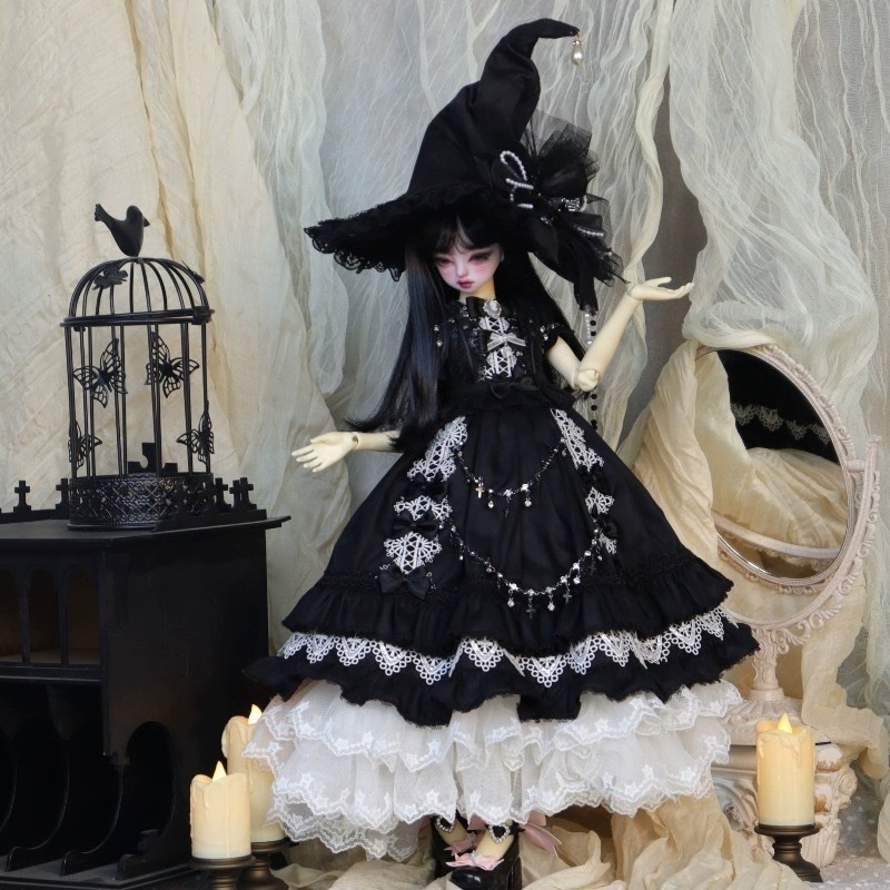 【受注】MDD SDM MSD BJD 1/4ドール用「魔女宙」ゴシックロリータドレスセット（ブラック）6点入 ［受注生産／30日以内発送］