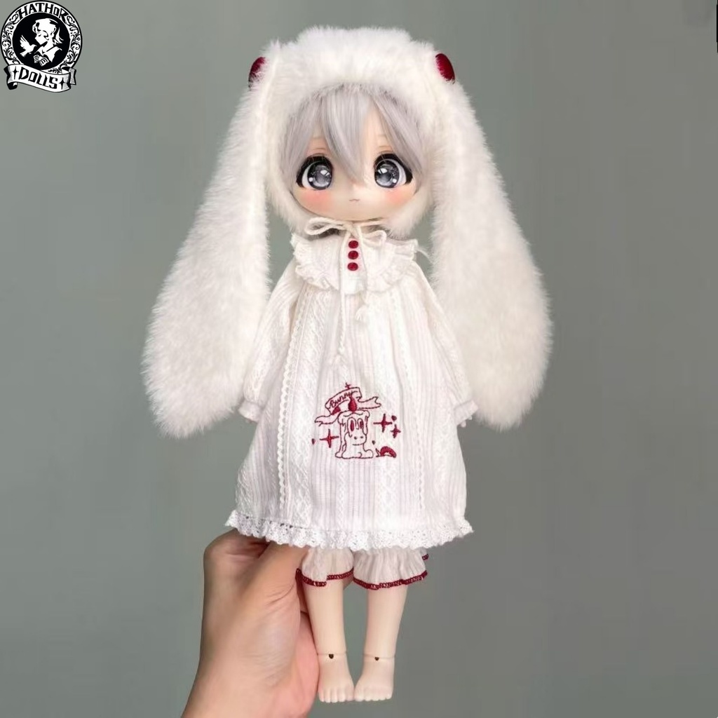 【即納】 1/6 1/12 ハウドメイド　洋服セット パジャマ　３点入「夢昔話ー白ウサギ」シリーズ レトロワンピ＆ヘッドドレス