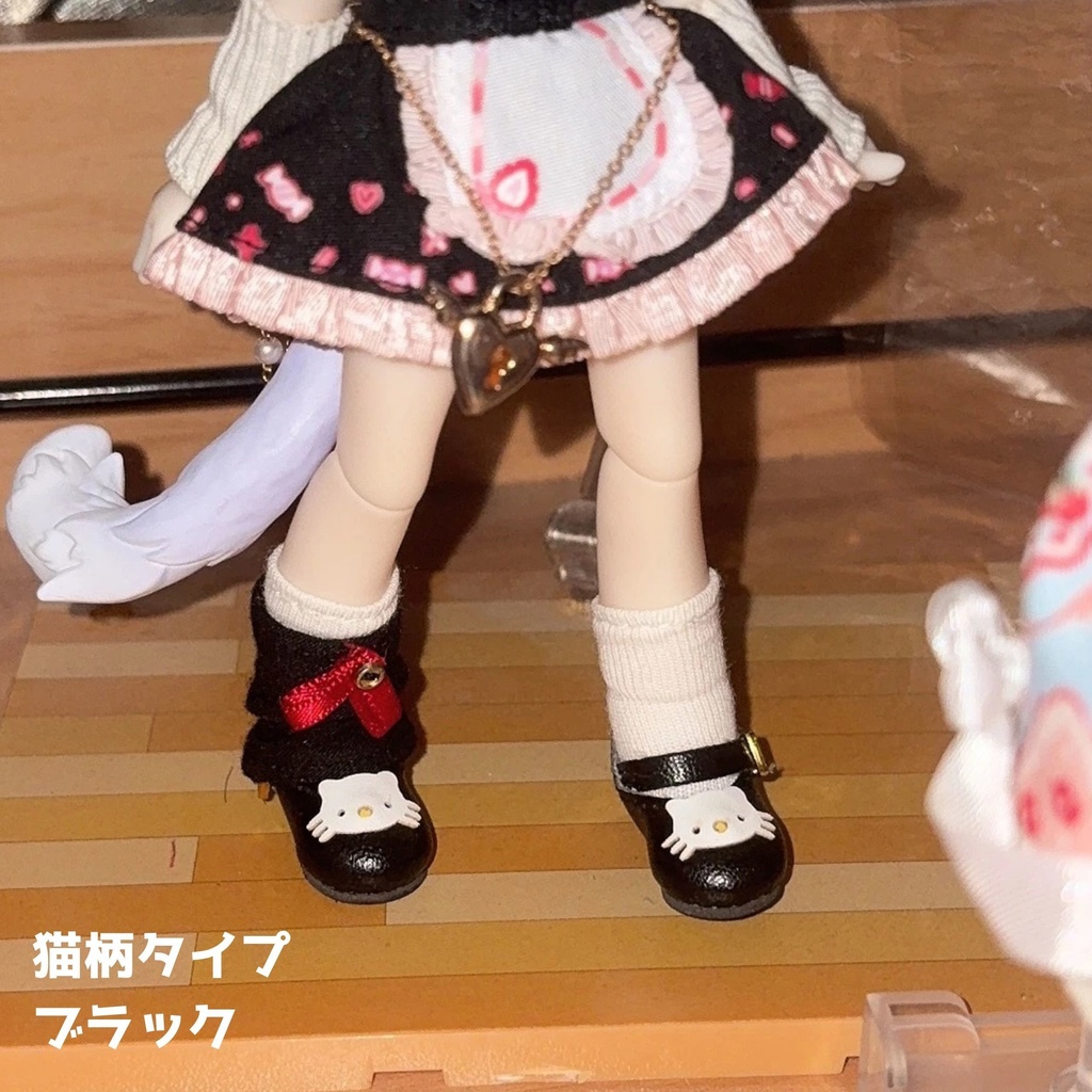 【即納】ICY/DBS ドールシューズ 1/12 ブラインドボックスドール OB22 OB24 azone (蝶リボン/猫柄)24cmドール対応・全3色