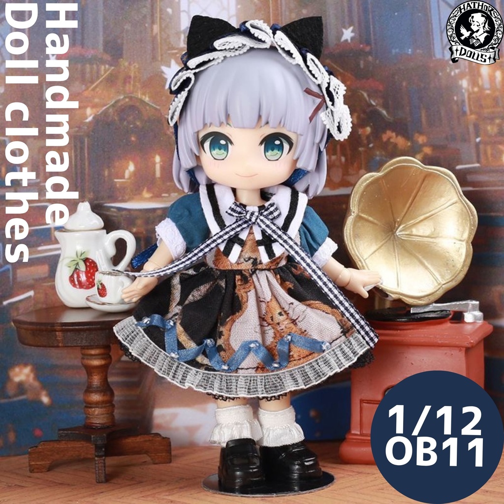 【即納】ob11 オビツ11 ねんどろいどドール 1/12 ブラインドボックスドール用 洋服セット ハウドメイド OB11・ねんどろいど対応/ネコ博物館・ヘッドドレス付き