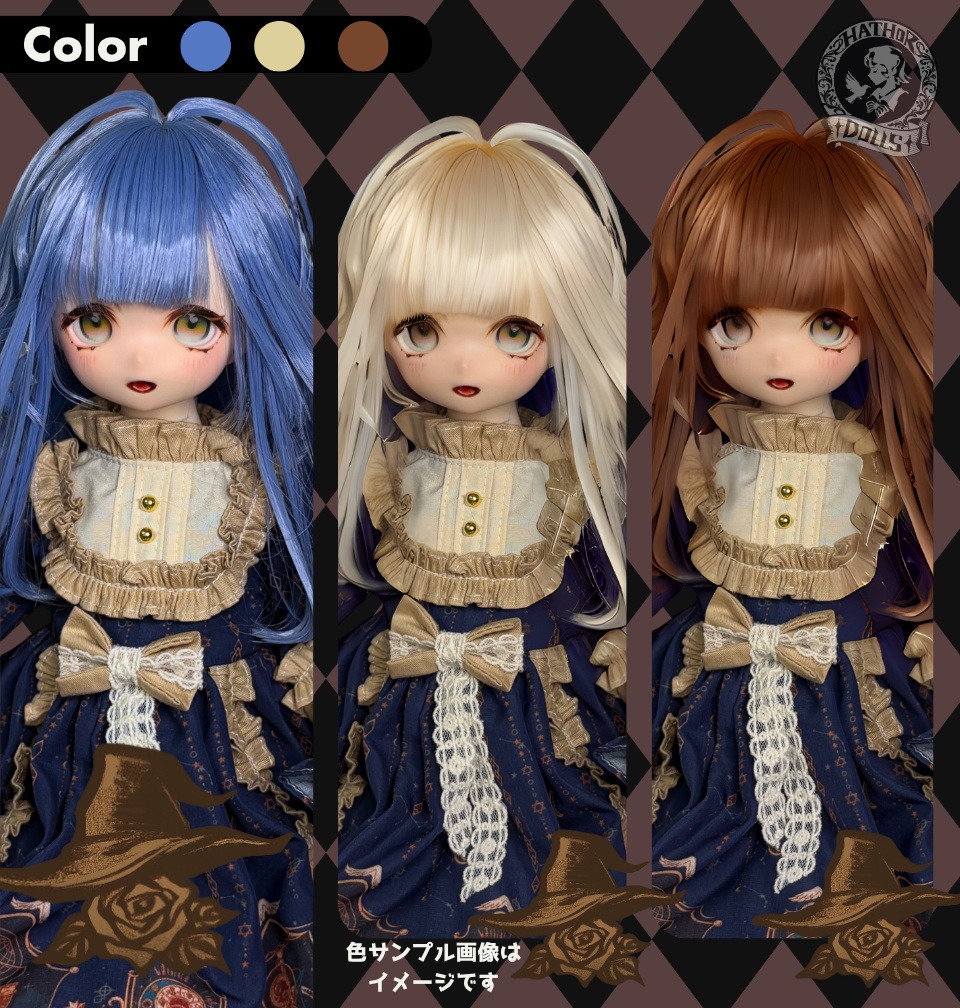 【受注】DDH MDD 1/4 ドールウィッグ ハウドメイド 髪セット済みドールウィッグ 2025年ハロウィン限定デザイン リボン付き