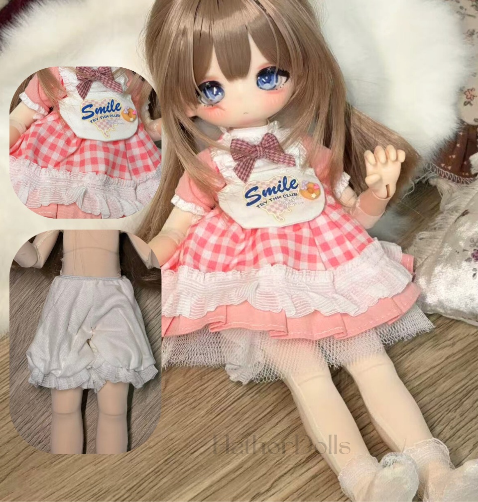 【即納】7点入 MSD BJD 1/6ドール洋服セット ピンクギンガム SMILEコーデ ハンドメイド