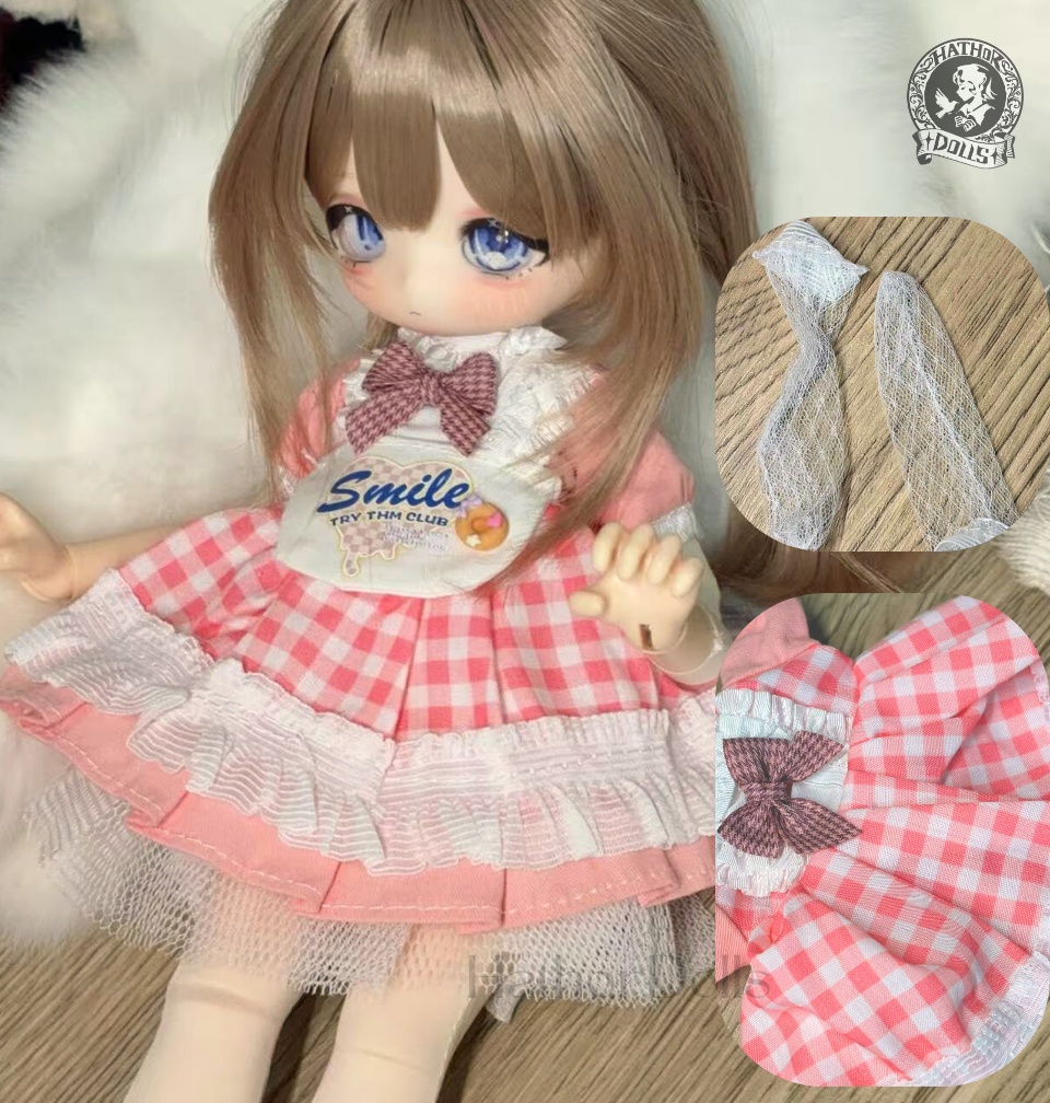 【即納】7点入 MSD BJD 1/6ドール洋服セット ピンクギンガム SMILEコーデ ハンドメイド