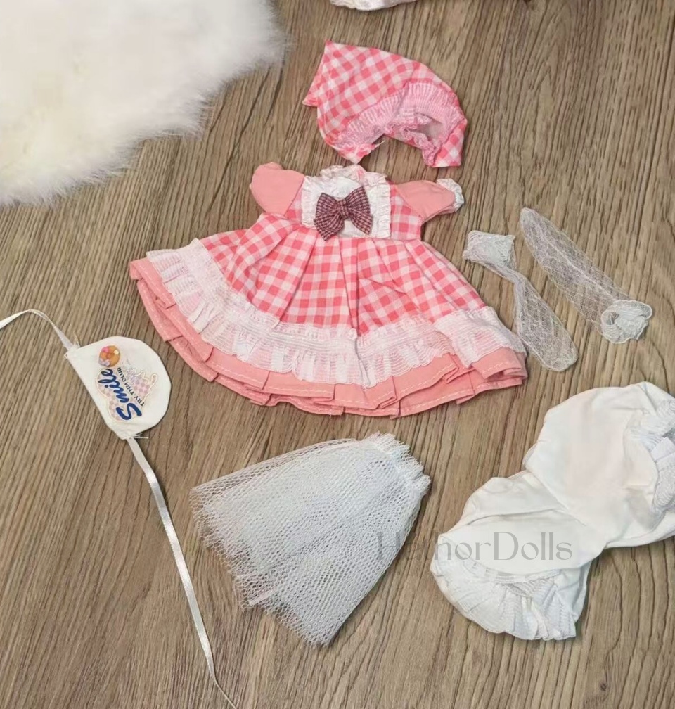 【即納】7点入 MSD BJD 1/6ドール洋服セット ピンクギンガム SMILEコーデ ハンドメイド